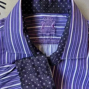 100% Cotton English Laundry purple white stripped dress shirt like new sz 16.5